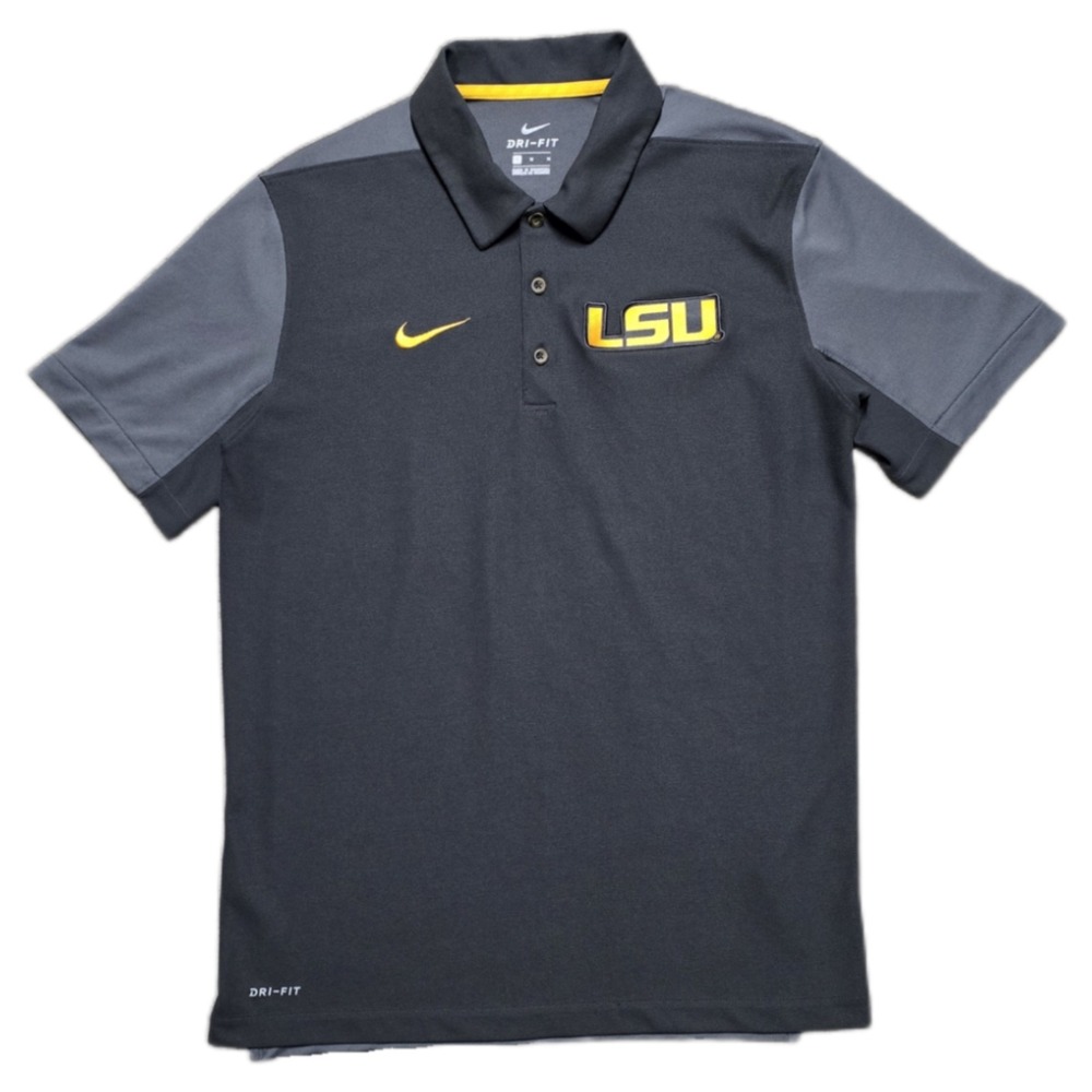 Rare Nike Dri-Fit LSU Tigers Mens M Polo Shirt Smoke‎ Gray